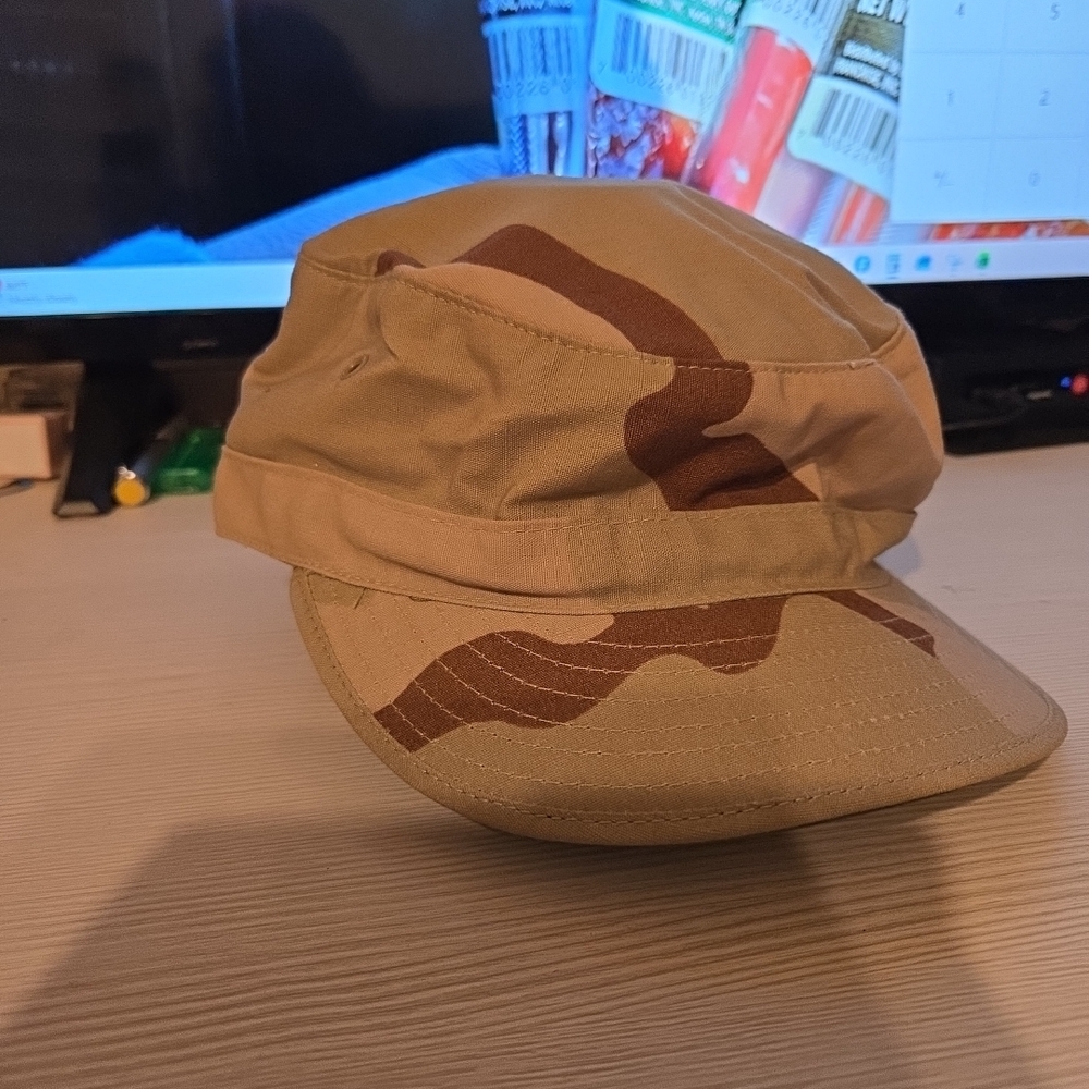 VTG US Military Hat Cap 7 1/4 Camo Chocolate Chip Desert Patrol Combat